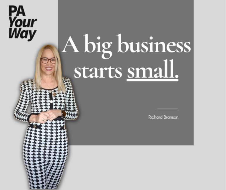 Grey block with the words, "A Big Business Starts Small", a quote by Sir Richard Branson.