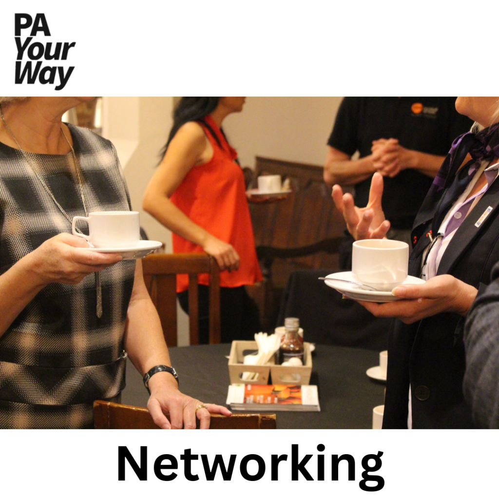 Photo of several people networking, displaying hands and cups of coffee. The benefits of Virtual Assistants networking are huge